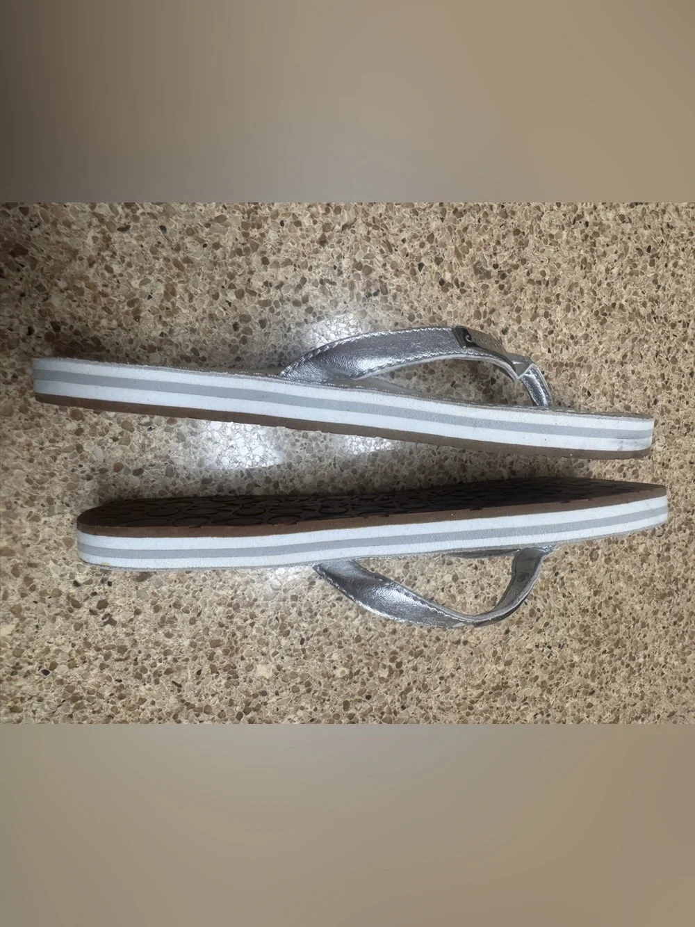 Coach Poppy Silver Women's Flip Flop Sandals - Metallic Casual Summer Slides